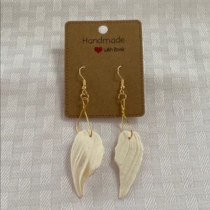 Hand Crafted Angel Wing Gold and Cream Sea Shell Earrings